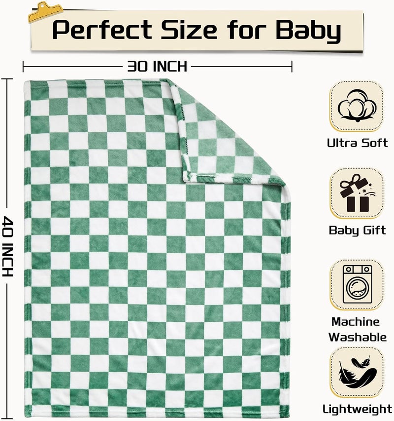 Yurhap Checkered Baby Blanket Fleece Baby Blankets for Boys, Ultra Soft Cozy Fluffy Infant Toddler Newborn Receiving Gifts for Crib Stroller, 30x40 Inch, Jade Green - Image 5